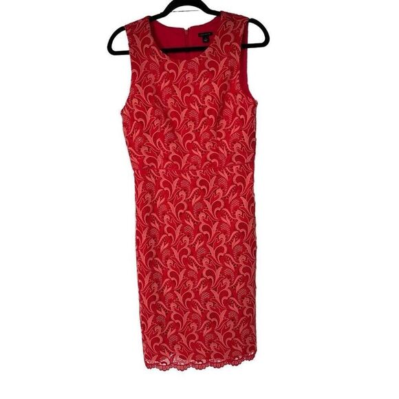 Ann Taylor Peony Coral Two Tone Lace Sheath Sleeveless Dress Sz 8 - Picture 1 of 7